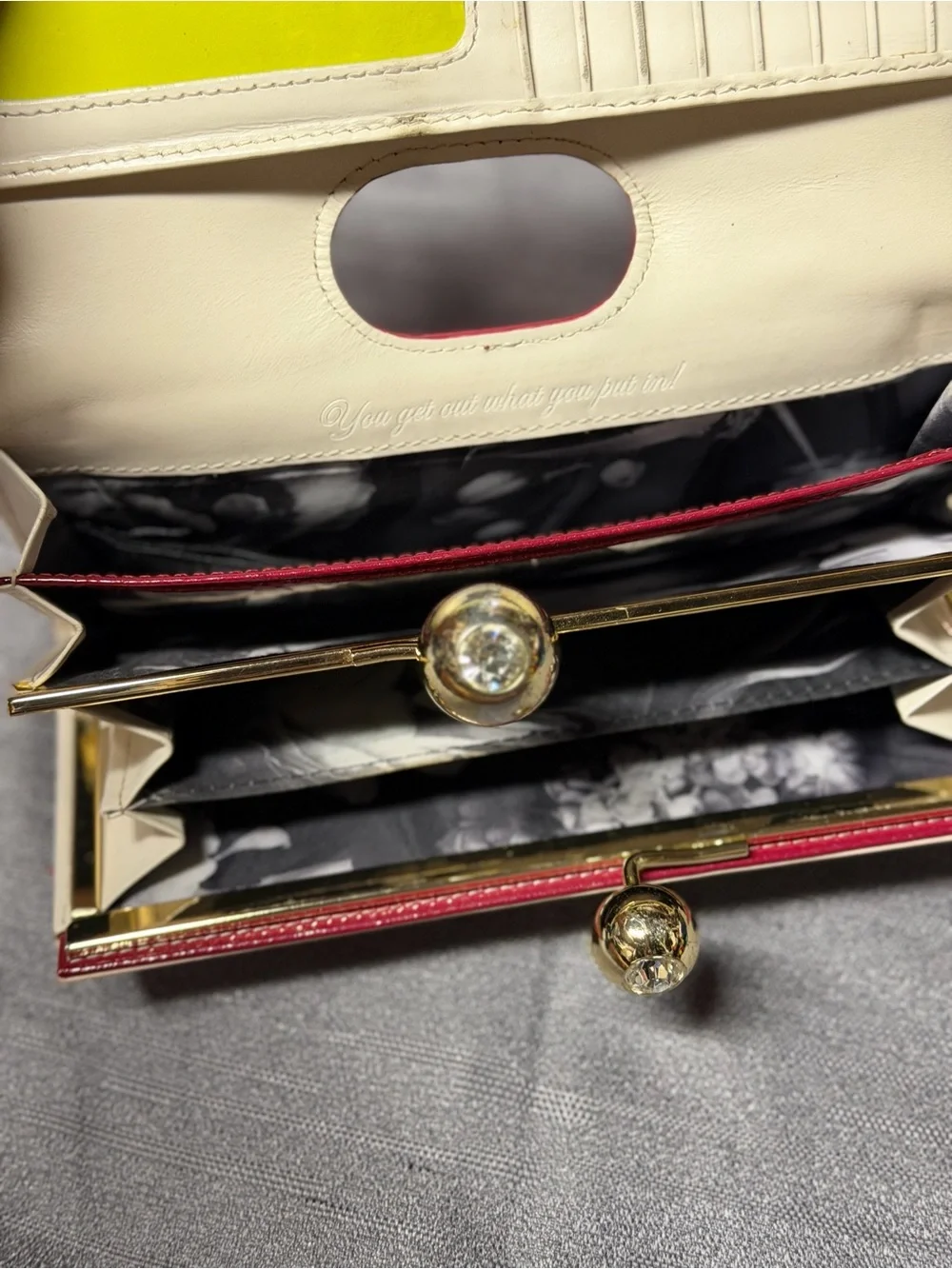 Ted Baker glossy red patent leather kiss-lock wallet with gold hardware